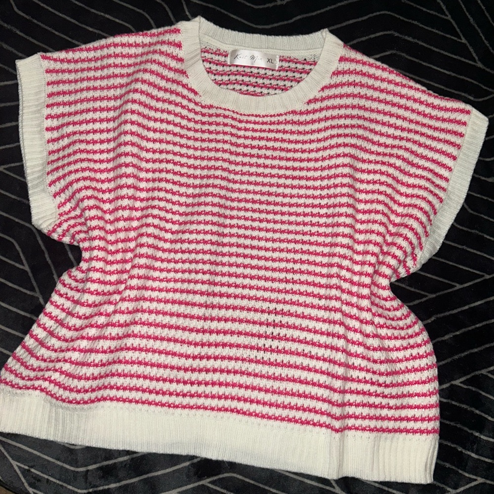Knit Mix Casual Striped Tank Top Pink XL - Picture 3 of 8